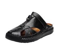 Herren Leder Sport Sandalen - Outdoor Hausschuhe Herren Wandern Schuhe Strand Sportlich Sandals Fischer Wandern Sandaletten Sommer Anti-Rutsch Leichte Pantoletten Zip Trekkingsandalen Outdoorsandalen