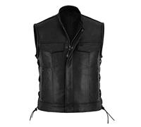 Herren Leder Weste Lederweste Weste Gothic PU-Leder Weste Herren Steampunk Kutte Leder Biker Rocker Motorrad Clubweste Bikerweste Motorradweste Schwarz Slim Fit Herrenweste