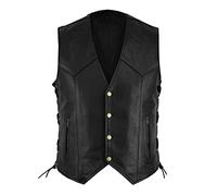 Herren Leder Weste Motorrad Anzug Collarless Echtes Gothic Weste für Herren Lederweste Leder Biker Weste Schwarz Männer Retro Weste V-Ausschnitt Weste Biker Weste Tasche