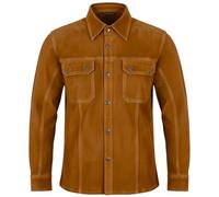 Herren Lederhemd aus echtem Wildleder (Lammleder) Cognac Braun Slim Fit Leder Overshirt mit Druckknöpfen (DE/NL/SE/PL, Alphanumerisch, XL, Regular, Regular)