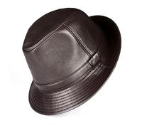 Herren Lederhut Jazz-Zylinder Herbst/Winter Lederhut Schwarz Herren Mittleres Alter Ältere Herren und Damen Dünner Einzelhut Braun Hüte für Männer(Brown,XXL)