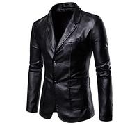 Herren Lederjacke -Business Schlanke Lederjacke Frühling Herbst Mode Casual Männer Einfarbige Einreihige Winddichte Oberbekleidung Jugendmantel Streetwear, Schwarz, XXL