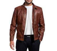 Herren-Lederjacke - echtes Lammfell, klassischer Vintage-Stil, Lederjacken für Herren, braune Lederjacke für Herren, Braun, L