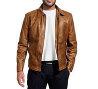 Herren-Lederjacke - echtes Lammfell, klassischer Vintage-Stil, Lederjacken für Herren, braune Lederjacke für Herren, CAMEL, XL