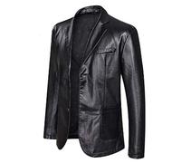 Herren Lederjacke Frühling und Herbst Winter Blazer Revers PU Kunstleder Anzug Mäntel Motorradjacke Knopf Smart Casual Biker Style Jacke,Schwarz,XXXXL