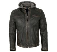 Herren Lederjacke Lammnappa Bikerjacke Kapuze schwarz-beige : 60