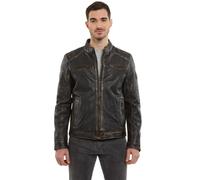 Herren Lederjacke Lammnappa Bikerjacke schwarz-beige : 29