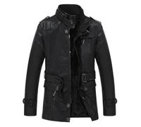 Herren Lederjacke - Luxus Trench Ledermantel Herren Einreihig Business Casual Lederjacke Männlich Schwarz Lange Pu Mantel