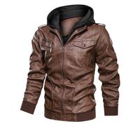 Herren Lederjacke - Männer Winter Lederjacken Mantel Motorrad Casual Fleece Verdickung Motorrad Pu Jacke Biker Warmes Leder Männer Kleidung Warme Oberbekleidung,Kaffee,L