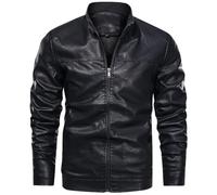 Herren Lederjacke - Mode Stehkragen Lederjacke Männer Herbst Fleece Liner Pu-Ledermäntel Winter Männliche Kleidung Lässige Motorrad Pu-Lederjacken,Schwarz,XXS