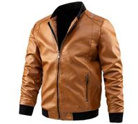 Herren Lederjacke - Plus Size Jacke Herren Langarm Ledermantel Lässiger Motorrad Biker Mantel Einfarbige Lederjacken Herren Große Größe,Braun,M