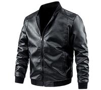 Herren-Lederjacken: Lederjacke mit Stehkragen, Motorrad-Stil, Ledermantel mit Reißverschluss, Herren-Motorradjacke, PU-Kunstlederjacke für Herren, Vintage-Bikerjacke, Schwarz , XXXL