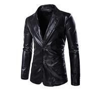 Herren-Lederjacken, Smart Casual - Lederjacke, Frühling und Herbst, Winter, Blazer, Revers, PU-Kunstleder, Anzugmäntel, winddicht, Motorradjacke, Knopf, Smart Casual, Biker-Stil, Schwarz , L