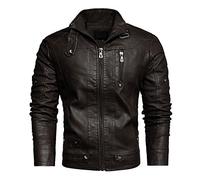 Herren Lederjacken Winter PU Lederjacke Stehkragen mit Samt dickem Motorradmantel Snowboard Herren Herren Jacke Herren Wasserdicht Jacke Herren Übergangsjacke Outdoorjacke Herren (Coffee, XXXL)