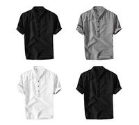 Herren Leinen Baumwolle T-Shirt Kurzarm Traditioneller Retro-Stil Casual Hippie Shirts Casual Boho Renaissance Tunika Stehkragen Einfarbig Loose Fit Herren Leinenhemden