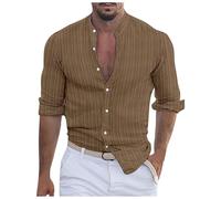 Herren Leinenhemd Gestreiftes Jacquard Leinen Hemd Langarm Trachtenhemd Baumwolle Sommer Button Down Hemden Regular Fit Freizeithemd Businesshemd Herrenhemden