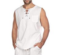 Herren Leinenhemd Kurzarm aus Baumwolle Kurzarmhemd Mittelalter Mit Schnürung Regular Fit T-Shirt Sommer Strand Shirt Einfarbig Freizeithemd