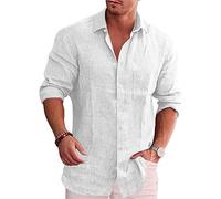 Herren Leinenhemden Freizeithemden langärmlige Hemden mit Knopfleiste modische lässige Leinenhemden mit Knopfleiste und Revers Oberteile Herren langärmlige Hemden mit normaler Passform Knopfleiste