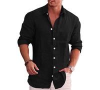 Herren Leinenhemden Freizeithemden langärmlige Hemden mit Knopfleiste modische lässige Leinenhemden mit Knopfleiste und Revers Oberteile Herren langärmlige Hemden mit normaler Passform Knopfleiste