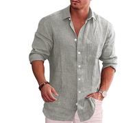 Herren Leinenhemden Freizeithemden langärmlige Hemden mit Knopfleiste modische lässige Leinenhemden mit Knopfleiste und Revers Oberteile Herren langärmlige Hemden mit normaler Passform Knopfleiste