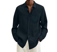 Herren-Leinenhemden, langärmelig, Strandhemden, lässig, Button-Down-Overshirt, leicht, einfach, Arbeitshemden mit Tasche, Hawaii-Hemden, lockere Passform, Outdoor-Hemden, Oberbekleidung, Sommerjacke,