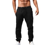 Herren Leinenhose Einfarbiges Lang Leicht Sommerhose Loose Fit Freizeithose mit Kordelzug für Urlaub Strand Alltag Herren Jogginghose Basic Sweatpants, Sporthose für Männer erhältlich in vielen Farben