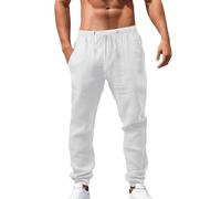 Herren Leinenhose Einfarbiges Lang Leicht Sommerhose Loose Fit Freizeithose mit Kordelzug für Urlaub Strand Alltag Herren Jogginghose Basic Sweatpants, Sporthose für Männer erhältlich in vielen Farben