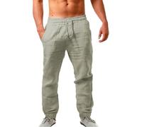 Herren Leinenhose Lang Leicht Sommerhose Loose Fit Casual Strandhosen Leinen Tapered Hose Freizeithose Hose Herren Sommer Leicht Lang EIN Geschenk Für Männer