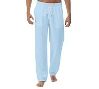 Herren Leinenhose Lang Leicht Sommerhose Loose Fit Freizeithose für Urlaub Strand Alltag