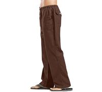 Herren Leinenhose Sommer Leicht Atmungsaktiv Hosen Lang Sommerhose Loose Fit Freizeithose Leinen & Baumwolle Hose Einfarbiges Stoffhose Casual Urlaub Strandhosen Komfortabel Sporthose(Braun,XL)