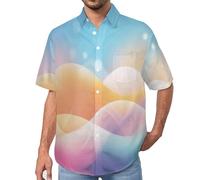 Herren Lichtwellen 3D-Druck Sommer Kurzarm Button Down Hawaii-Hemden, Abstrakte Linien Gedruckt Button Down Sommer Strand Shirts, Ideal für Urlaub, Festival