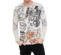 Herren Longsleeve mit urbanen Motiv-Print Langarm-Shirt mit Knopfleiste an Ausschnitt R-10141 Beige S