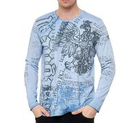 Herren Longsleeve mit urbanen Motiv-Print Langarm-Shirt mit Knopfleiste an Ausschnitt R-10141 Blau S