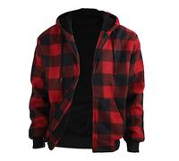 Herren-Mantel mit Sherpa-Futter, Fleece, kariert, Übergröße S-5XL, groß und groß, H-rot, 4X-Large