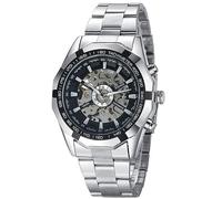 Herren mechanische Uhr Winner Automatik Edelstahl Luxus elegant für jeden Anlass, Silber-Schwarz, Armband
