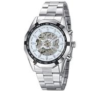 Herren mechanische Uhr Winner Automatik Edelstahl Luxus elegant für jeden Anlass, Silber-Weiß, Armband