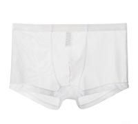 Herren Mesh Boxershorts Dünn Transparent Atmungsaktiv Netz Slip Shorts Niedriger Bund Unterwäsche für Alltag Sport Weiß Schwarz Hellblau Grau Saphir(L White)