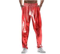 Herren Metallic Disco Hosen 70er/80er Jahre Paillettenhose Party Club Hose Shiny Jogger Herren Glänzende Party Jogginghose Glitzer Glitzernde Festival Nachtclub Disco Hose Fashion Fit (Red, S)