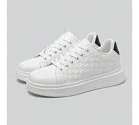 Herren Minimalistische einfarbige Sneaker mit zufälligem Prägedesign, höhenverstärkend, Schnürung, weiß, vielseitig, bequem, lässig, Paar-Walkingschuh