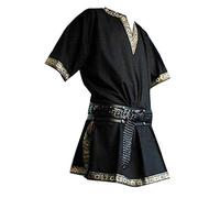 Herren Mittelalter Hemd Schnürhemd Stehkragen Gothic Steampunk Viktorianisch T Shirt Ohne Gürtel Schwarz 2XL