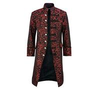 Herren Mittelalter Renaissance Retro Uniform Einfarbig Steampunk Gehrock Gothic Mode Stehkragen Mantel B-Red XXL