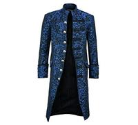 Herren Mittelalter Renaissance Retro Uniform Einfarbig Steampunk Gehrock Gothic Mode Stehkragen Mantel B-Blue 4XL