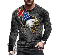 Herren Mode 3D Print T-Shirts Adler US Flagge Rundhalsausschnitt Langarm T-Shirts