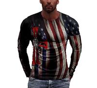 Herren Mode 3D Print T-Shirts Adler US Flagge Rundhalsausschnitt Langarm T-Shirts