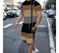 Herren modisches 2-teiliges Set - gestreiftes Kurzarm T-Shirt & Shorts mit Kordelzug - bequemer farblich abgestimmter Outfit für Outdoor-Abenteuer und