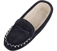 Herren-Mokassin-Hausschuhe aus Wildleder mit Wollfutter und PVC-Sohle, hergestellt in Großbritannien, Blau - navy - Größe: 42 1/3 EU