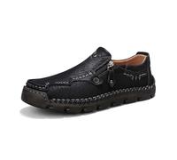 Herren Mokassins Flache Slipper Slip on Loafer Slipper Bootsschuhe Walkingschuhe Anzugschuhe Bequem Atmungsaktive Leichtgewichts Fitness Leder Turnschuhe Schuhe (Black, 45)