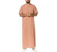 Herren Muslim Kaftan Abaya Solide Rundhals Muslimische Kleider Herren Kurzarm Dubai Robe Vintage Lang Thobe Gebetskleidung Für Männer Casual Schlafanzug Ethnisch Stil Bluse