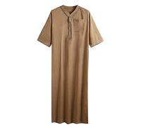 Herren Nachthemd Kaftan lang kostüm Langarm männer weiß Caftan hemdglunker Baumwolle Druck Hemd Herren kostüme leinen Men Muslim weiße übergröße, männer Kleidung (Khaki，3XL)