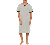 Herren Nachthemd Übergröße - V-Ausschnitt Kurzarm Schlafhemd, Weiches Sommer Nachthemd, Langer Bequemer Schlafanzug für Männer(Gray,L)